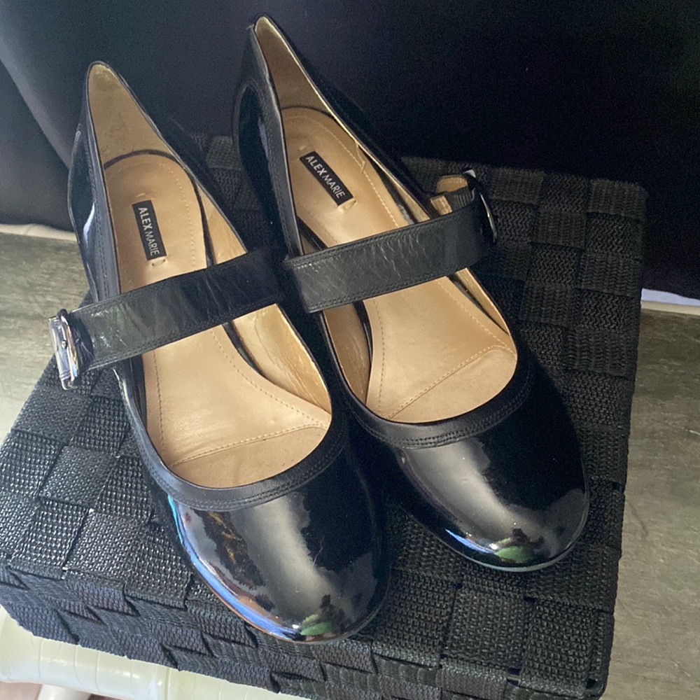 Alex Marie Mary Janes Black Patent Leather & Leather Metal Buckle Sz 10